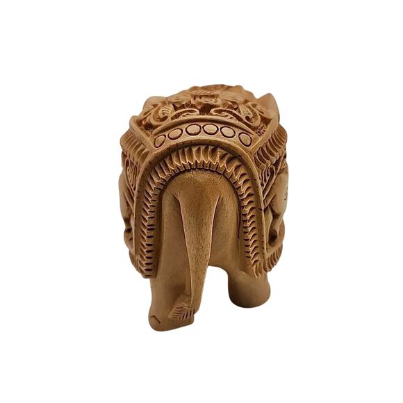 Wooden Hindu Inspired Elephant Figurine Ornate Detail 3” Tall Art Deco India - Picture 4 of 6